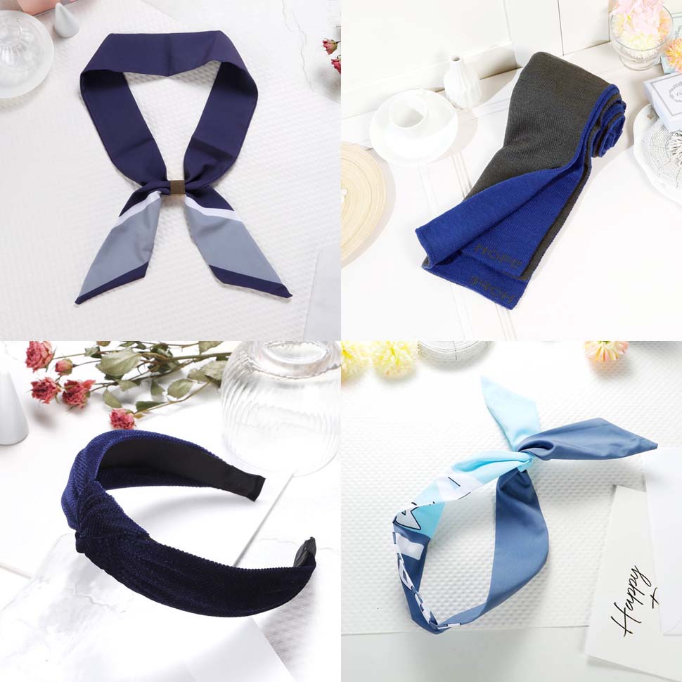 15P配飾批發－經典藍領巾、經典藍圍巾、經典藍髮箍、經典藍髮帶