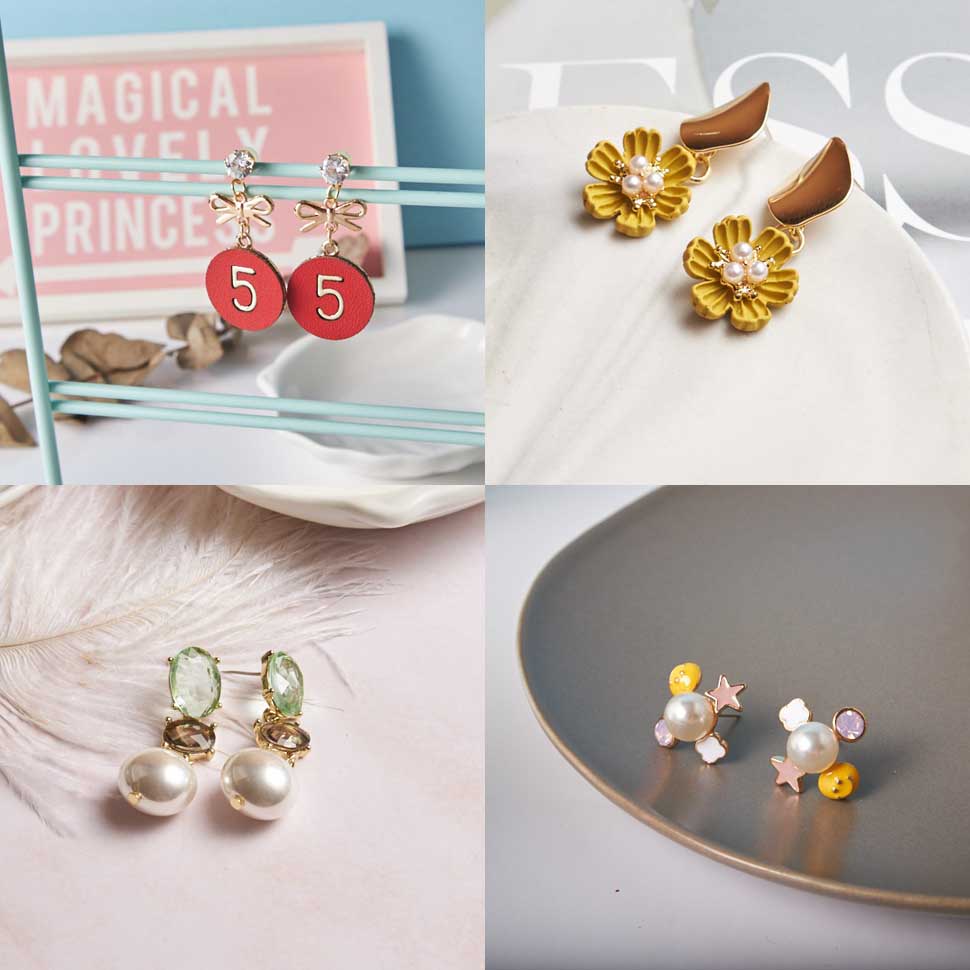 蝴蝶結5號耳環、可愛小花耳環、奢華鑽石珍珠耳環、可愛晴天耳環