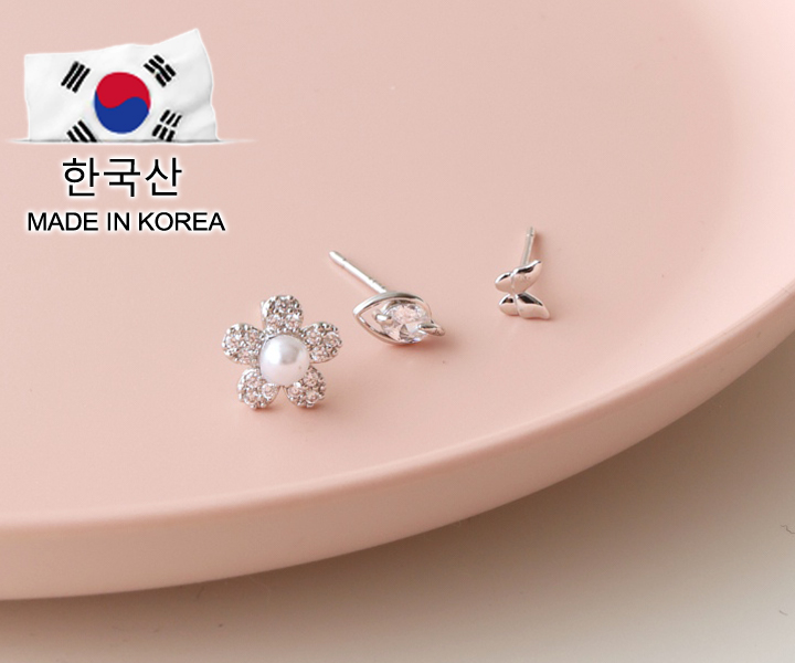 珍珠薔薇耳環-銀3件組