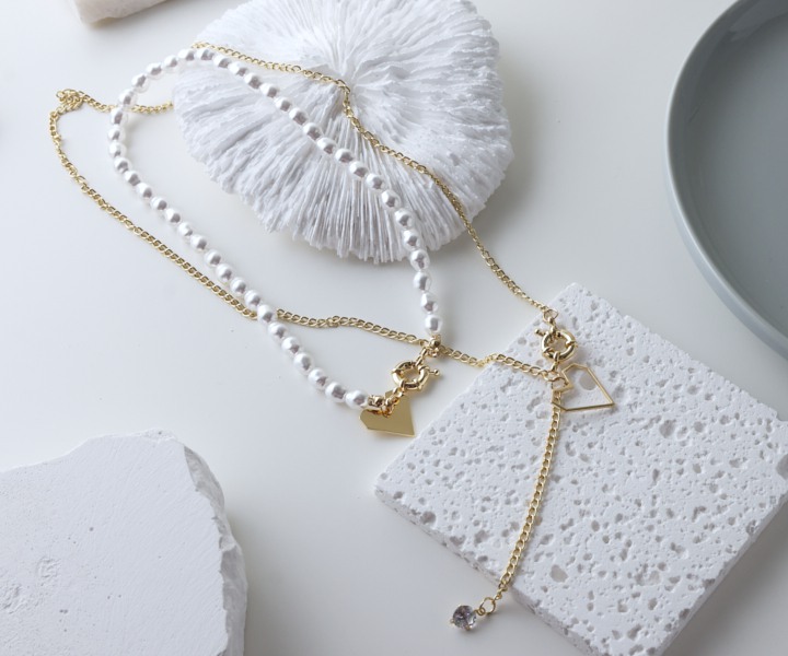 Alternative view of 典雅心珠項鍊-2條1組