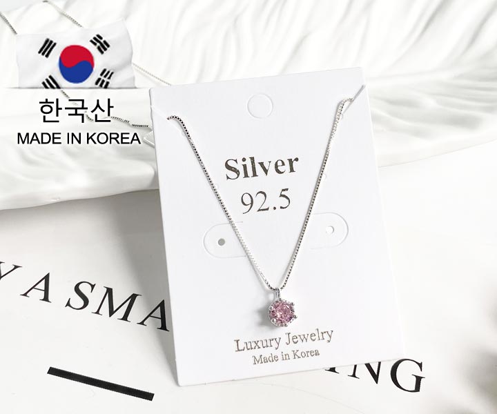 S925純銀粉色大鑽項鍊-1入