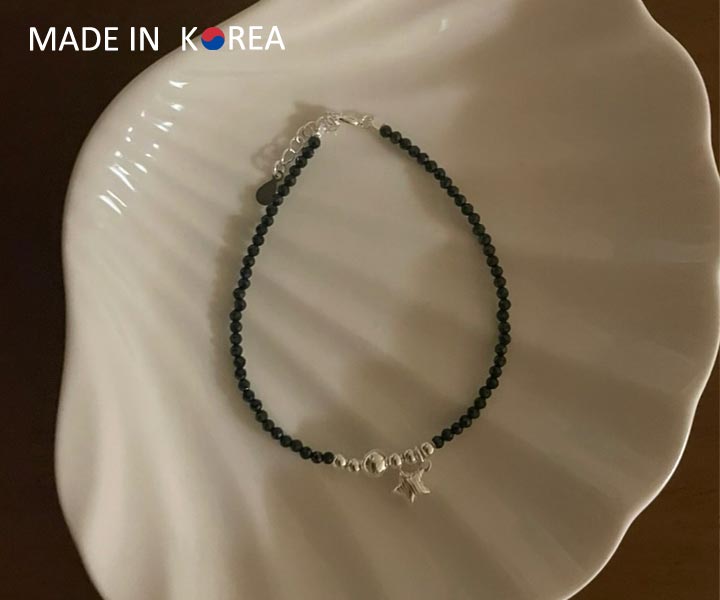 S925黑水晶純銀手鍊-1入