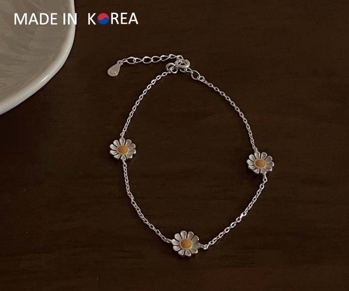 S925三朵雛菊純銀手鍊-1入
