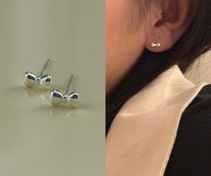 Alternative view of S925可愛蝴蝶結耳環-1對