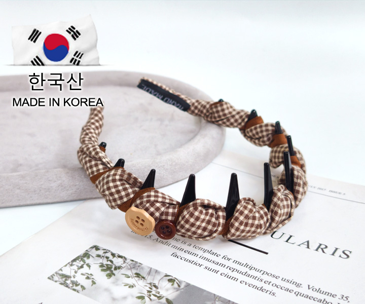 KOREA增髮量帶齒髮箍-鈕扣