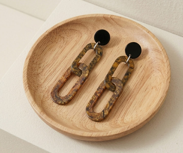 Alternative view of 細緻光環耳環-黑棕2對