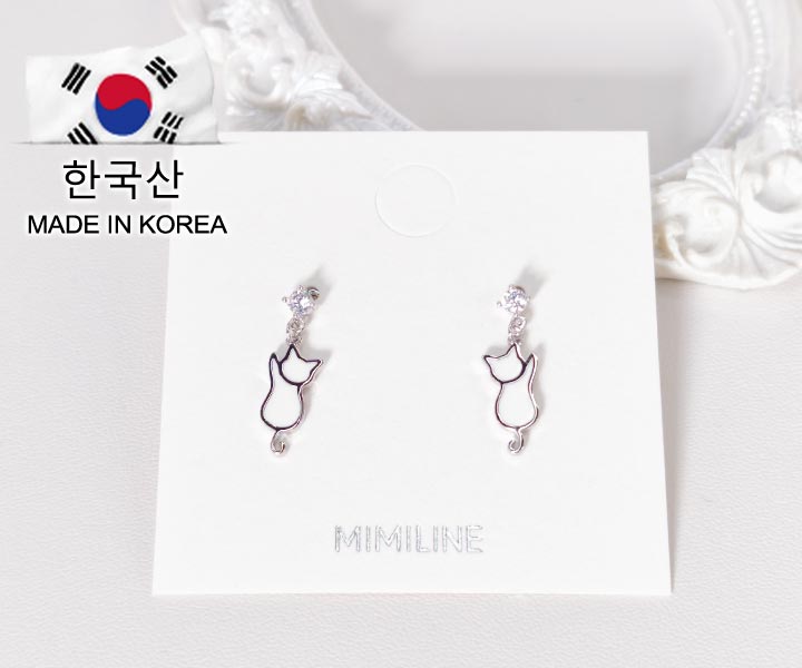 MIMILINE銀針耳環-白貓:圖片 2