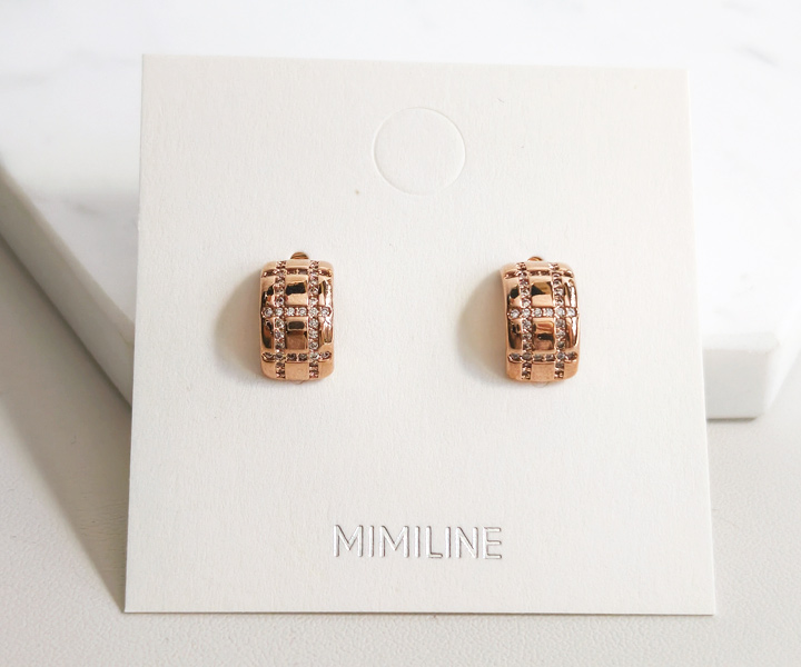 MIMILINE格子耳環-玫金